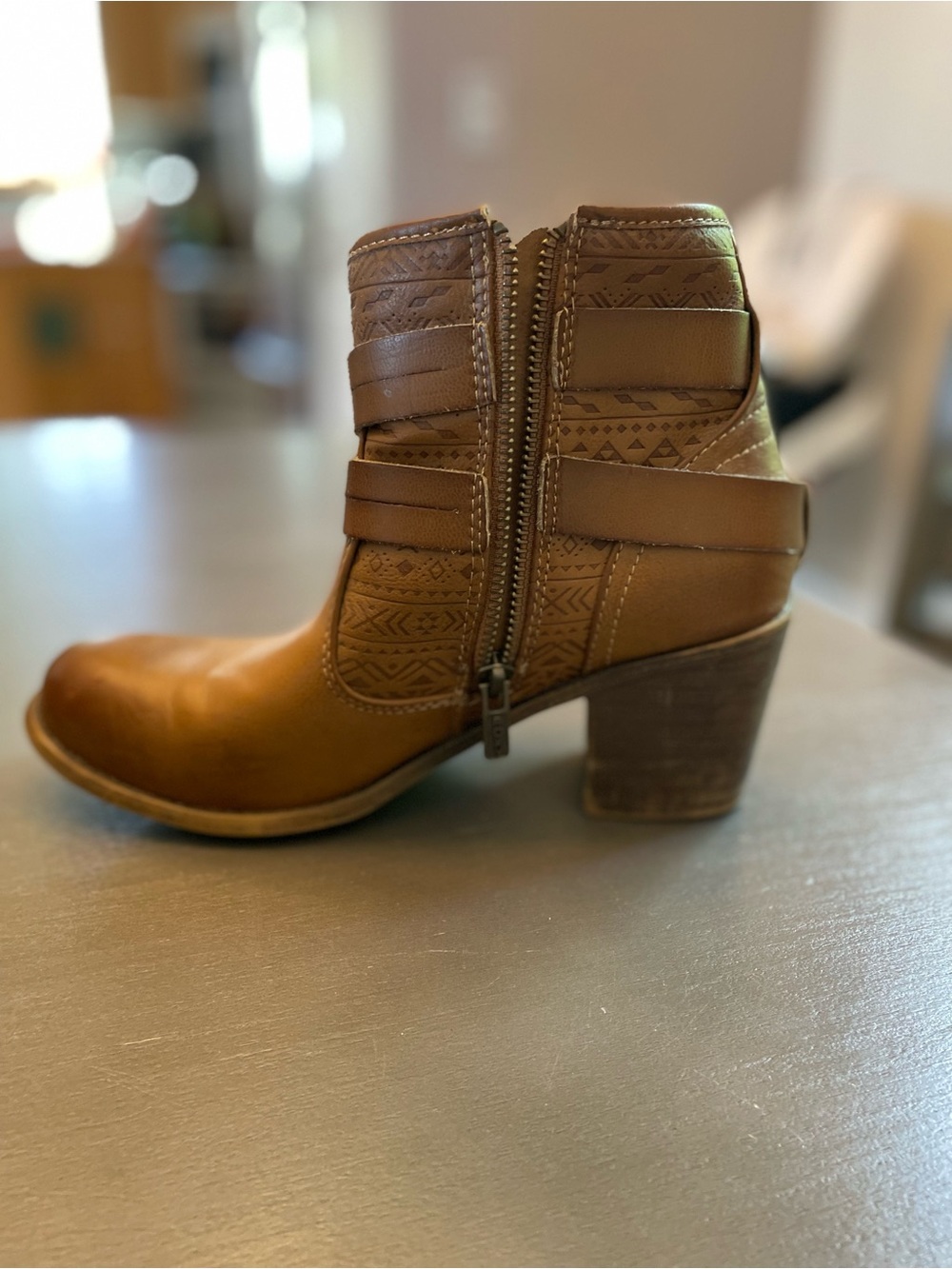 Roxy Brown Leather Ankle Booties with Buckle Strap Detail - Picture 5 of 9